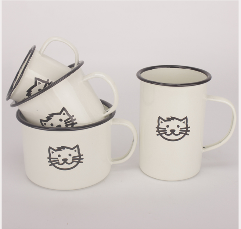 Enamel Enamel Enamel cat series tableware children bowl dessert salad bowl dish children cutlery set