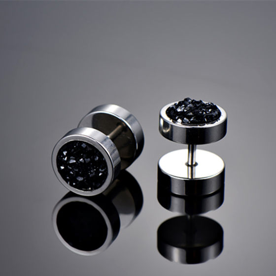 Fashionable and personalized screw screw earrings 2024 new hot style men's single Korean style trendy black earrings ear jewelry