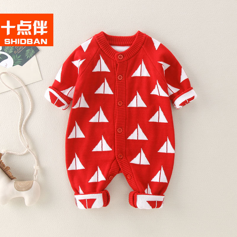Baby autumn 0 Female baby suit Male cardigan 3-6 months baby jumpsuit sweater sweater Western style spring and autumn