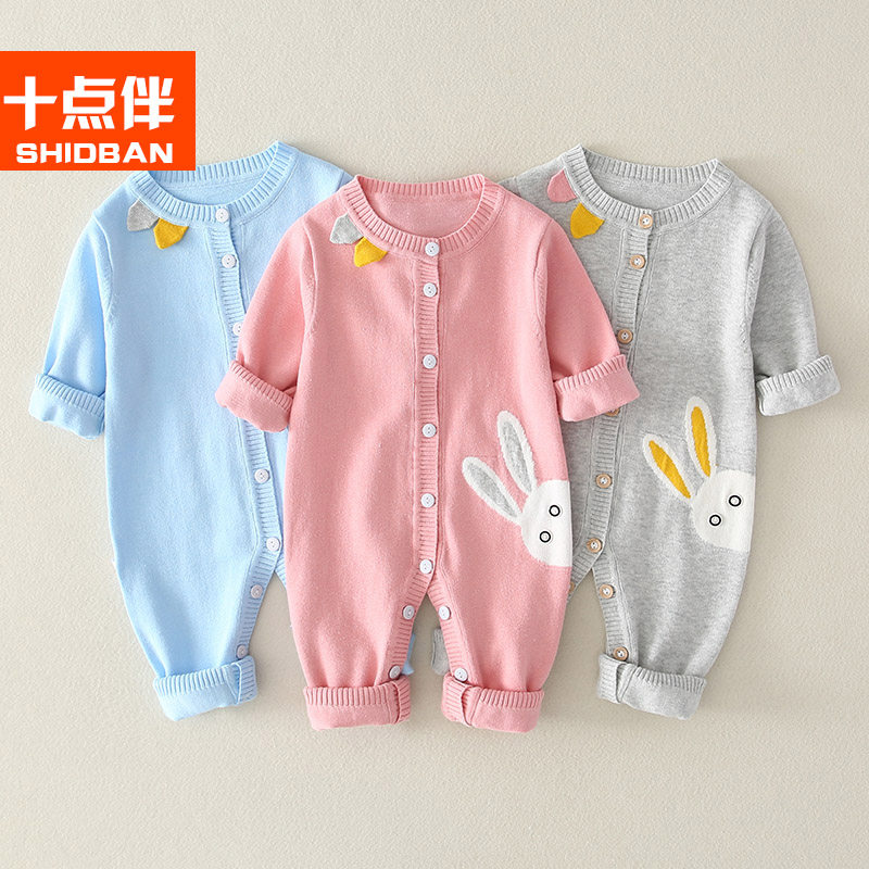 Baby sweater spring baby clothes female 0-3 months jumpsuit set 6 cartoon handmade knitted sweater thin autumn