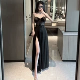 Черный топ без лямок, сексуальное платье, небольшая дизайнерская весенняя длинная юбка