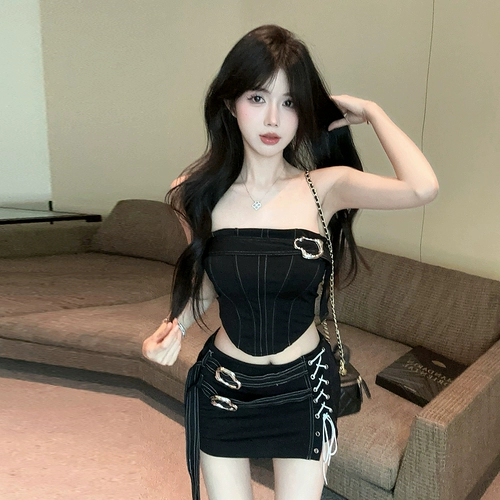 Металлический ремень, сексуальный бюстгальтер-топ, комплект, с акцентом на бедрах