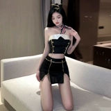 Летний сексуальный топ без лямок, бюстгальтер-топ, военно-морская мини-юбка, комплект, шапка, популярно в интернете