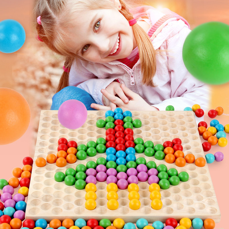 Montessori early education puzzle baby children's ball big battle jigsaw puzzle clip clip music clip ball beads wooden toys