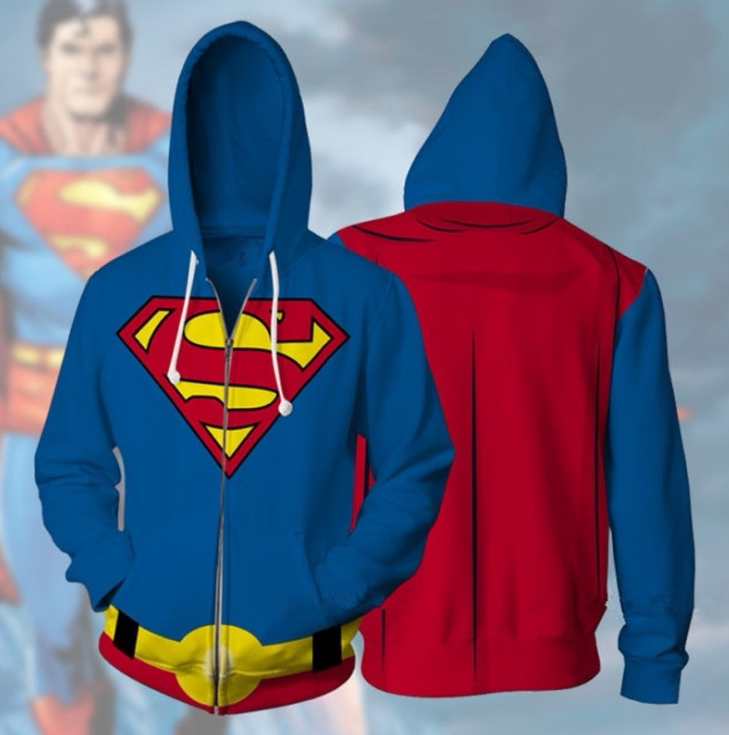 Superhero Superman Sweatshirt 3D Anime Print Zip-Up Hoodie Jacket Cosplay Outfit Superhero Superman Sweatshirt 3D Anime Print Zip-Up Hoodie Jacket Cosplay Outfit