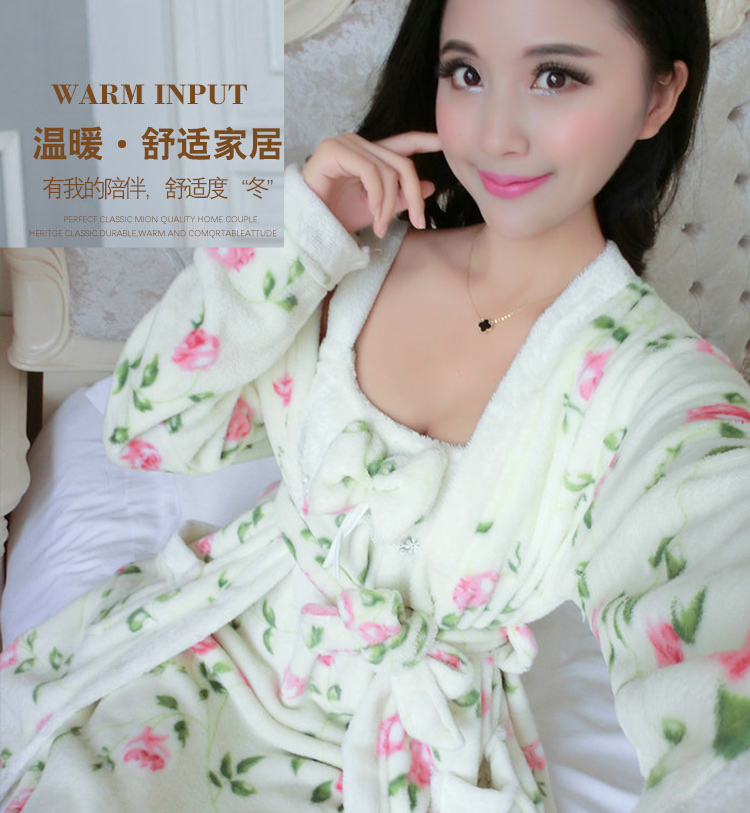 Mùa thu và mùa đông san hô bộ đồ ngủ mùa xuân mẫu nhà dịch vụ áo choàng tắm nữ flannel dày áo choàng váy hai mảnh váy đồ ngủ cao cấp