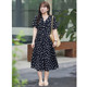 ເສື້ອຍືດຄໍ V-neck waist dress long slimming fat mm chiffon polka dot skirt