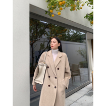 MARYME alpaca coat womens 2020 new double-breasted long knee warm handmade cashmere coat