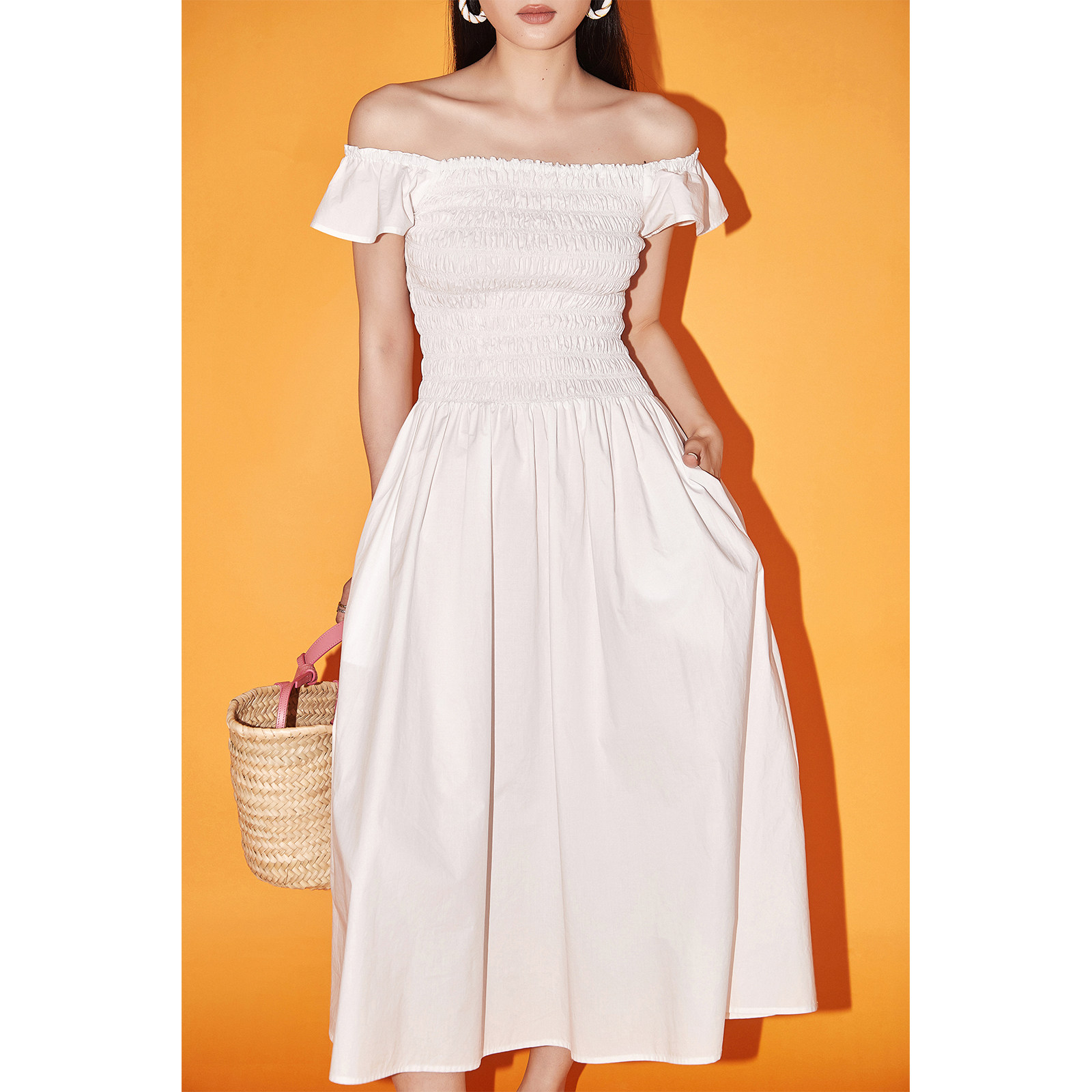 MARYME French Romantic Holiday Style Long Velvet Cotton Poplin Stretch Slim Slim Small Fly Sleeve Tea Break Dress 