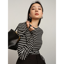 MARYME concave artifact inserts the basic classic striped - fixed round - collar T - shirt