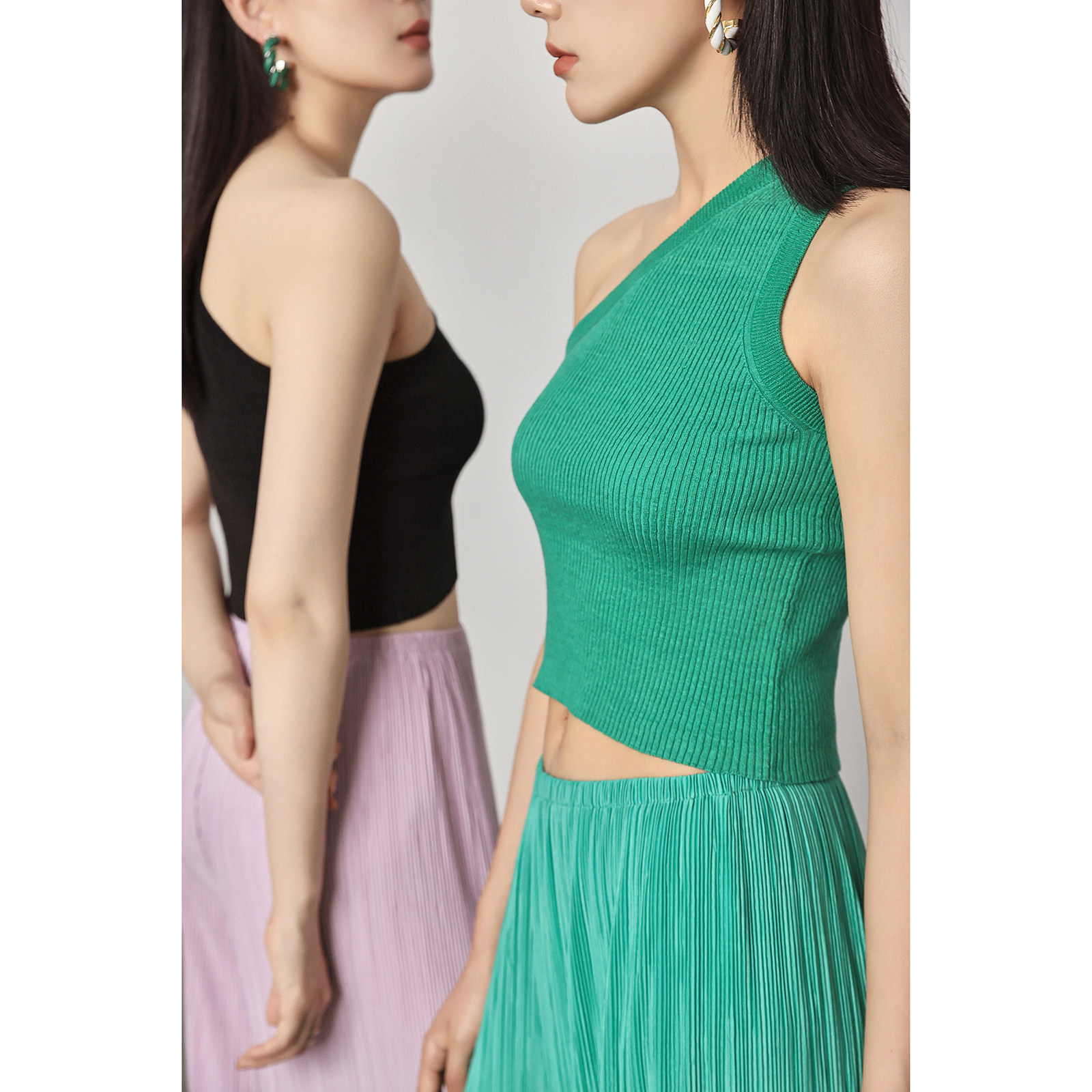 Maryme summer is simple and sweet and cool, linen - sloping shoulder navel cord menu appear thin knitting vest