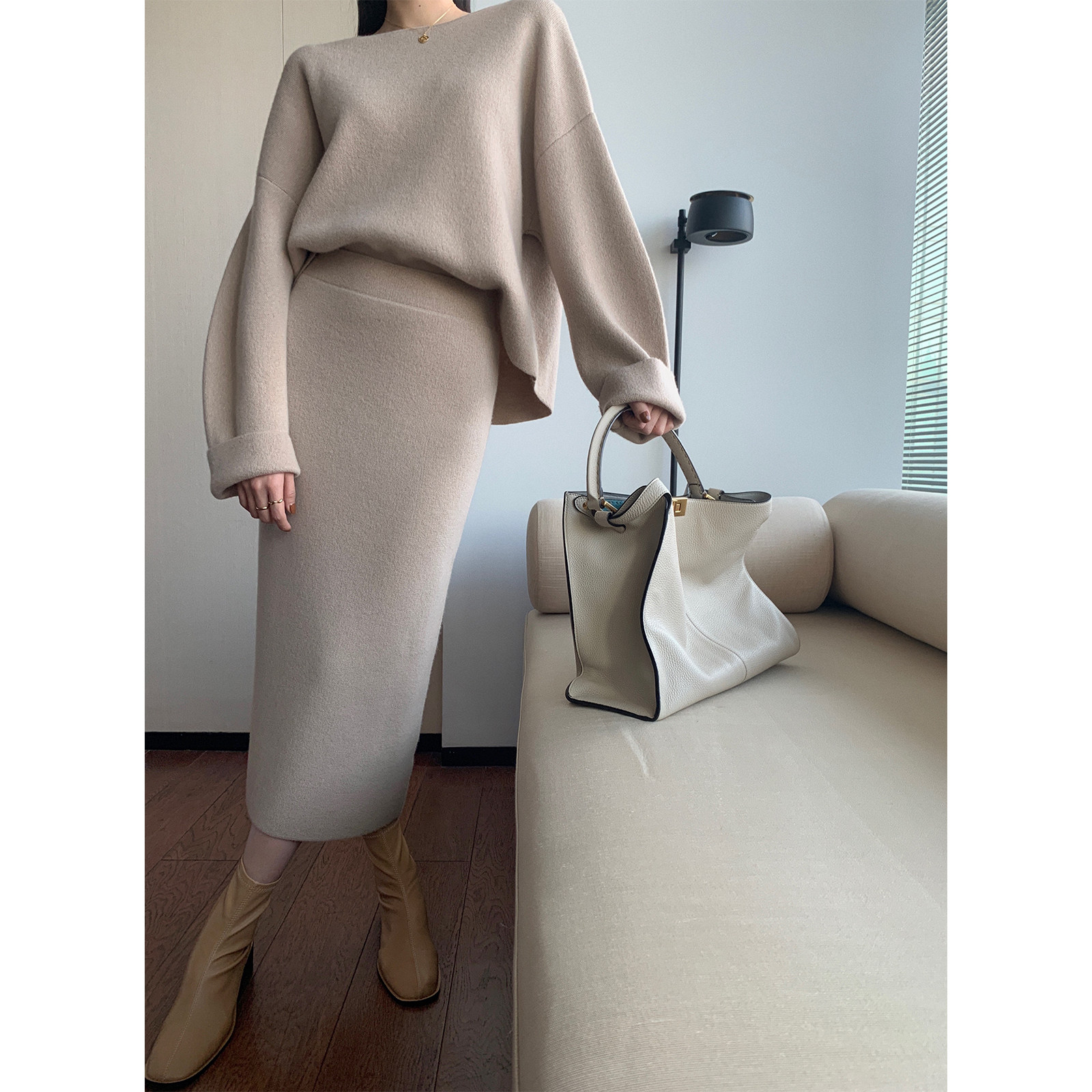 MARYME2021 Winter Dress New High-end Series 100% Mountain Cashmere Blouse Half Skirt Fashion Knitted Suit