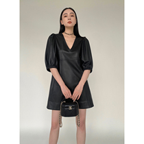 MARYME 2022 Autumn Clothing New Turkish Imported Sheep - skin V - collar leather dress female superior luxury
