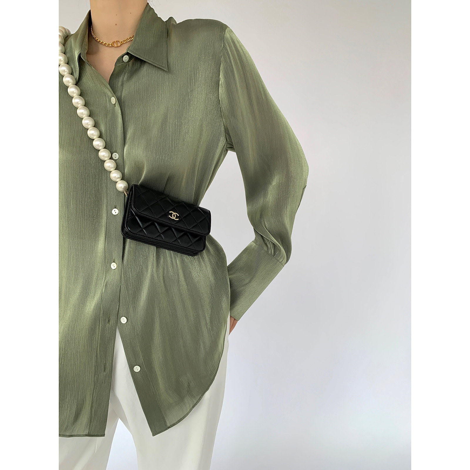 MaryME2021 Summer Japanese glass Yang Li Cream Shirt women summer thin high - end long - sleeve shirt