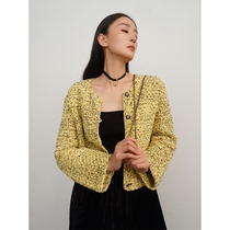 MARYME hand - woven coarse veil mixed stereo head button long sleeve knitted short sweater