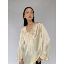 MaryME2021 Summer Design Sense Small French Chic V - collar wrinkled silk silk silk silk coat woman