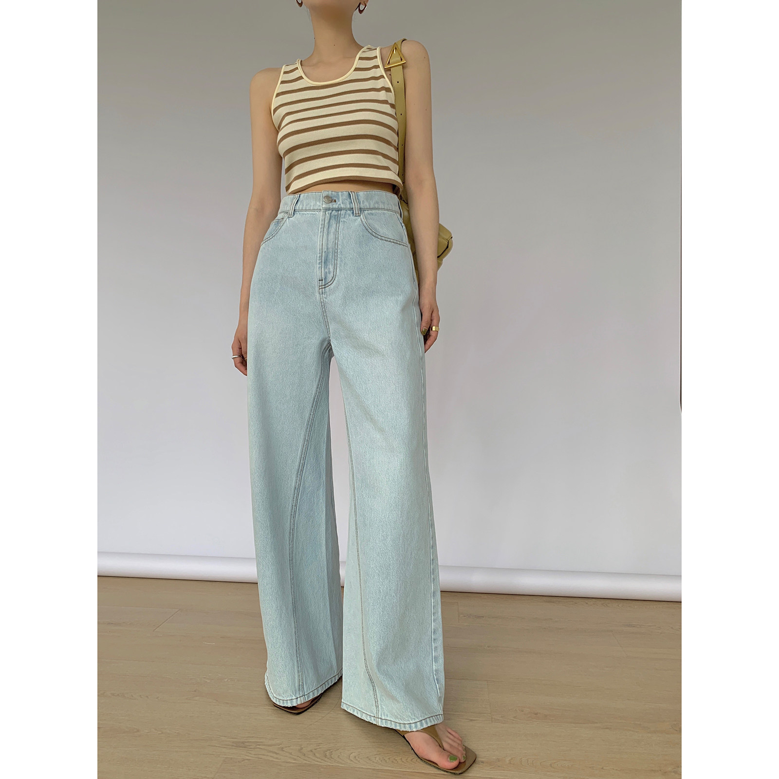 MaryME2021 Summer Top Splice 3 m Large Les High Les Bar Jeans Woman Light Lax Trousers