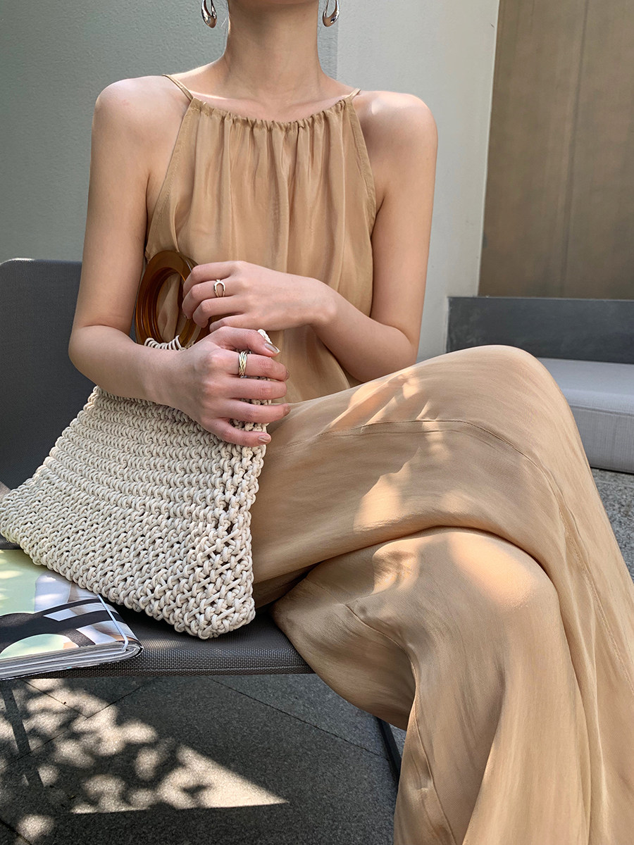 MARYME2021 summer new temperament shows white cream yellow hanging neck sling elastic pants foreign pie suit women