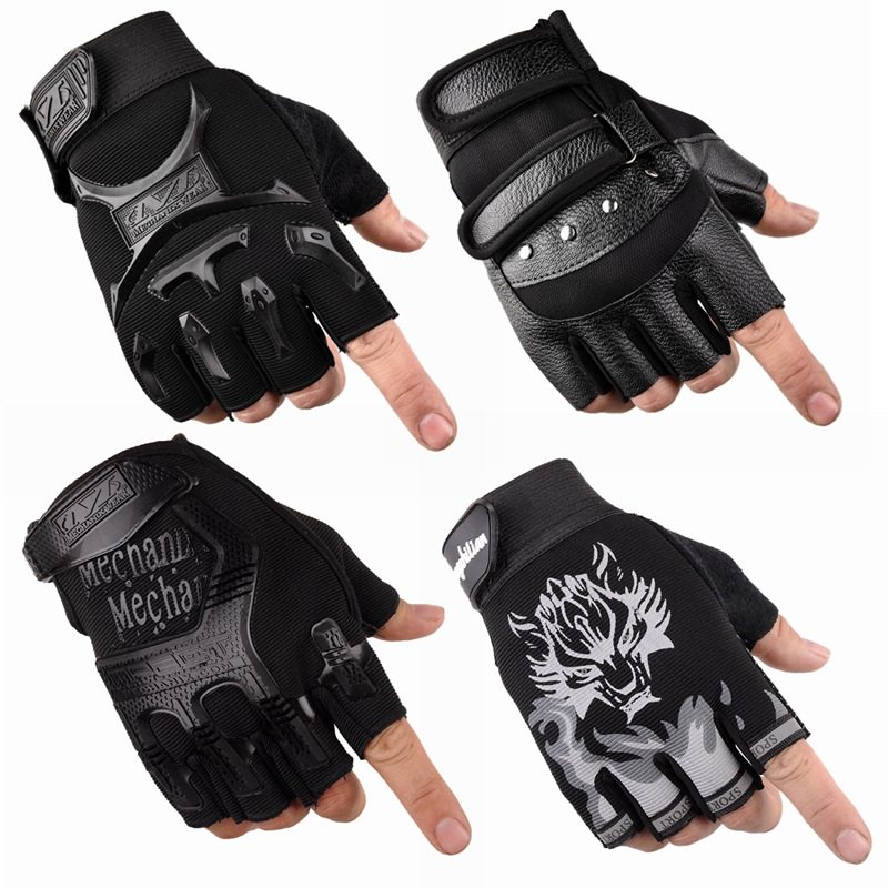 Men's autumn and winter warm tactical non-slip fingerless student fleece-lined half-finger outdoor sports cycling half-finger gloves