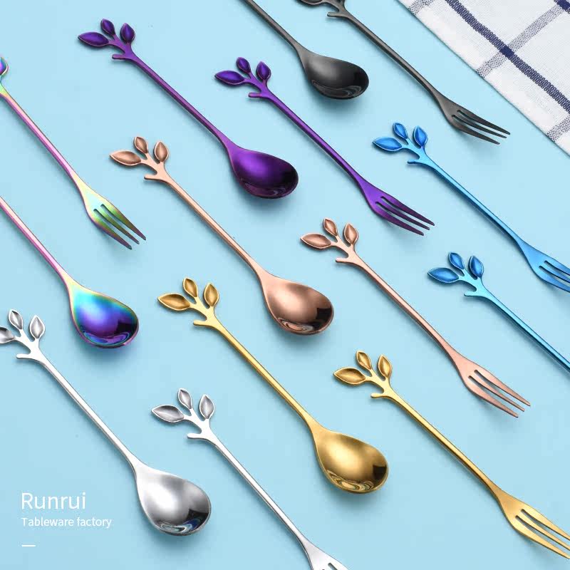 Stainless steel fruit fork Creative tree-shaped cute fruit label fruit plug household dessert coffee spoon