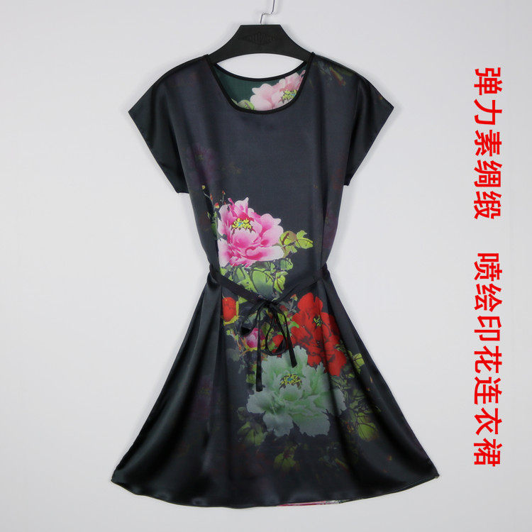 Spring and summer new products foreign trade customers supply heavy silk and satin spray-painted printing waist waist tie elastic silk home dress