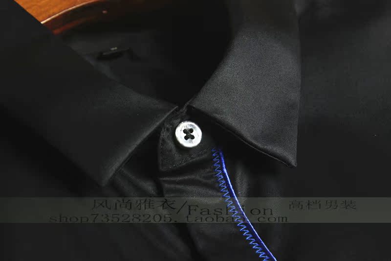 Paris の ong thêu đôi lụa tơ tằm tương phản satin kinh doanh áo sơ mi dài tay mỏng size áo sơ mi nam
