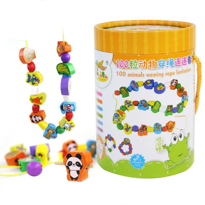 [100pcs Wooden Jumbo Lacing Beads for Toddlers Montessori Toy]