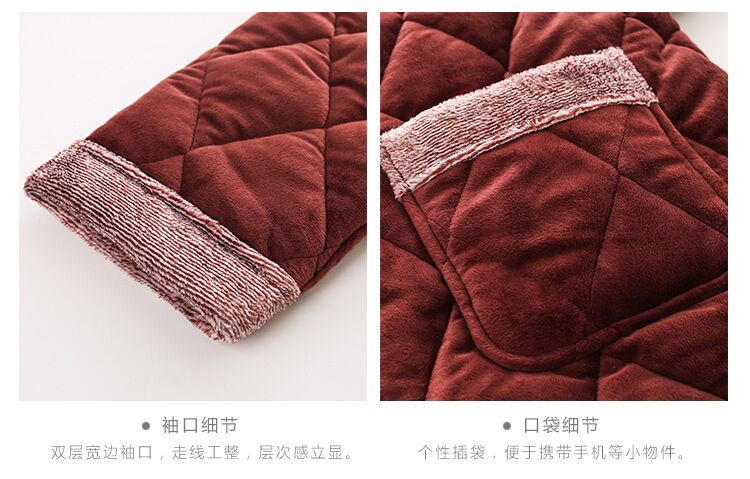 Nhung nhung ba lớp chần cộng với nhung dày áo choàng nam mùa đông trung niên ấm áp nam XL mùa đông cộng với phần dài váy ngủ nữ
