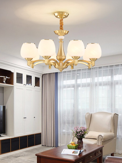 All-Copper American-Style Atmospheric Living Room Lamp, High-End Chandelier, Modern Simple Retro Bedroom European-Style Self-Built House Villa Lighting Fixtures