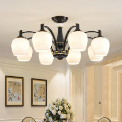 New All-Copper Living Room Chandelier, Bedroom Ceiling Lamp, Simple and Elegant, High-End American Retro Restaurant Zhongshan Lamps