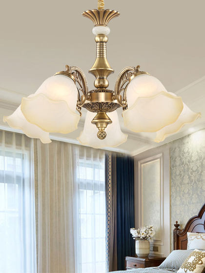 All-Copper Chandelier, European-Style Bedroom Lamp, Warm, Modern, Simple, Low-Profile American-Style Living Room Lamp, Dining Room Lamp, Jade Lighting