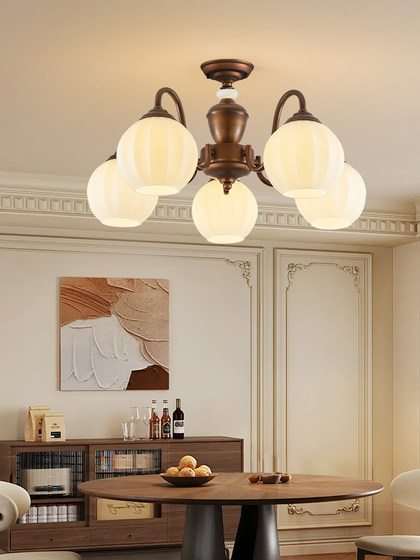 All-Copper New High-End Vintage Mid-Century Style Chandelier Living Room Lamp French Bedroom Lamp Hall Main Lamp American-Style Lighting Fixtures