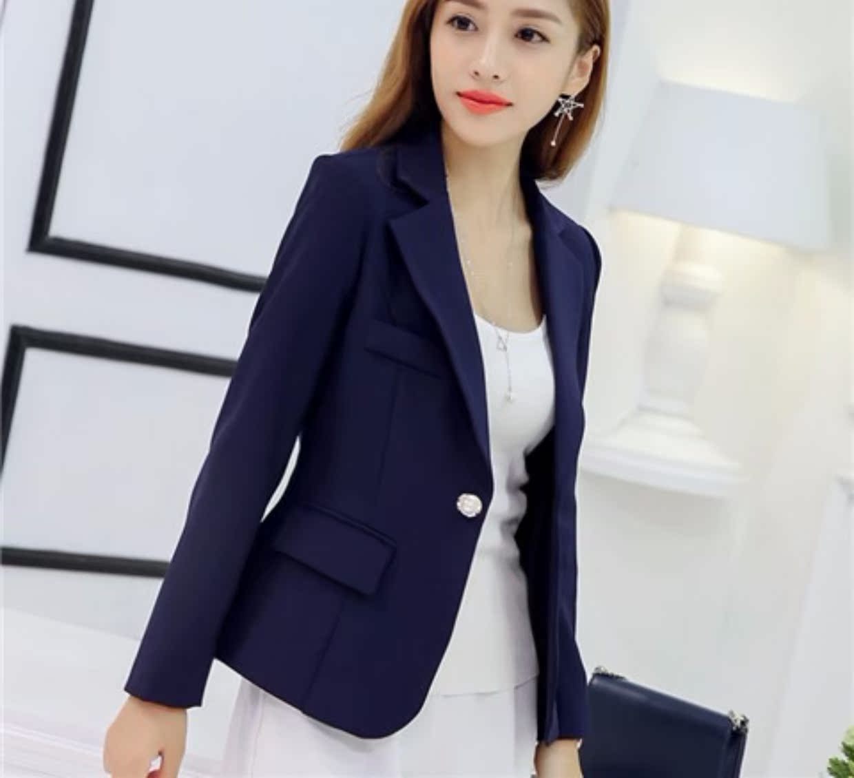Thời tiết khí tiết Bộ đồ nhỏ nữ mùa thu đông Bộ đồ nữ Hàn Quốc Slim Solid Color Một nút dài tay áo khoác mỏng thời trang công sở hàn quốc