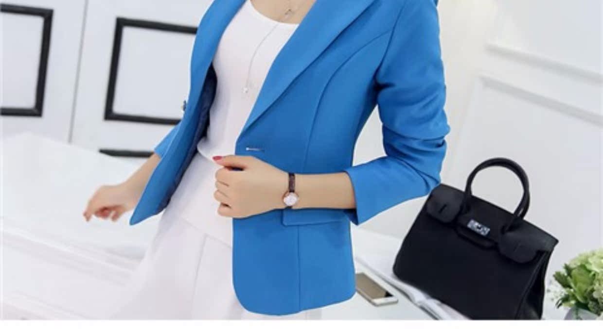 Thời tiết khí tiết Bộ đồ nhỏ nữ mùa thu đông Bộ đồ nữ Hàn Quốc Slim Solid Color Một nút dài tay áo khoác mỏng thời trang công sở hàn quốc