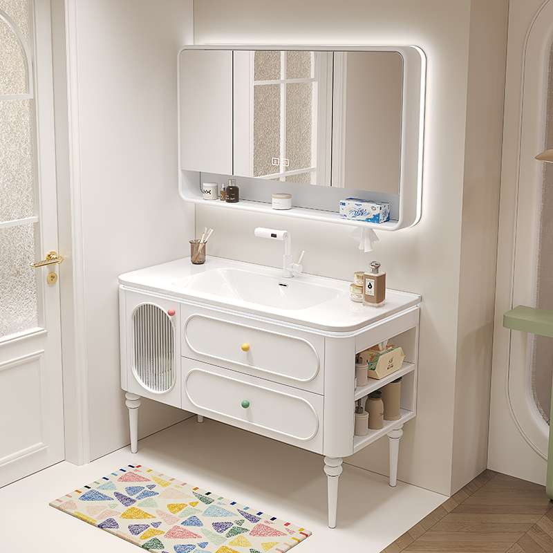 Dopamine Floor-Standing Bathroom Cabinet with Integrated Ceramic Basin, Washbasin with Legs, Side Cabinet, Washbasin
