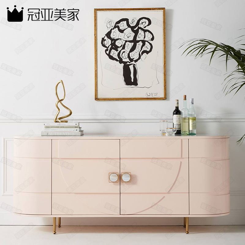Light luxury dining cabinet modern minimalist dining room postmodern Nordic storage porch cabinet home side cabinet pink tea cabinet