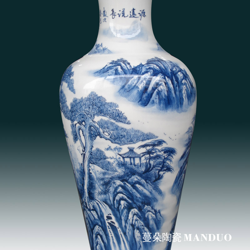 Jingdezhen blue and white landscape sitting room 1-135 - was - high sitting room vase display of large vases, hand - made of vases
