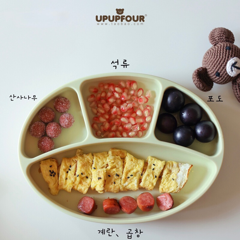 Upupfour Export ins Baby Dinner Plate Kidsren's Silicone Food Supplement Bowl Cartoon Divided Plate Anti-Fall Suction Cup Tableware