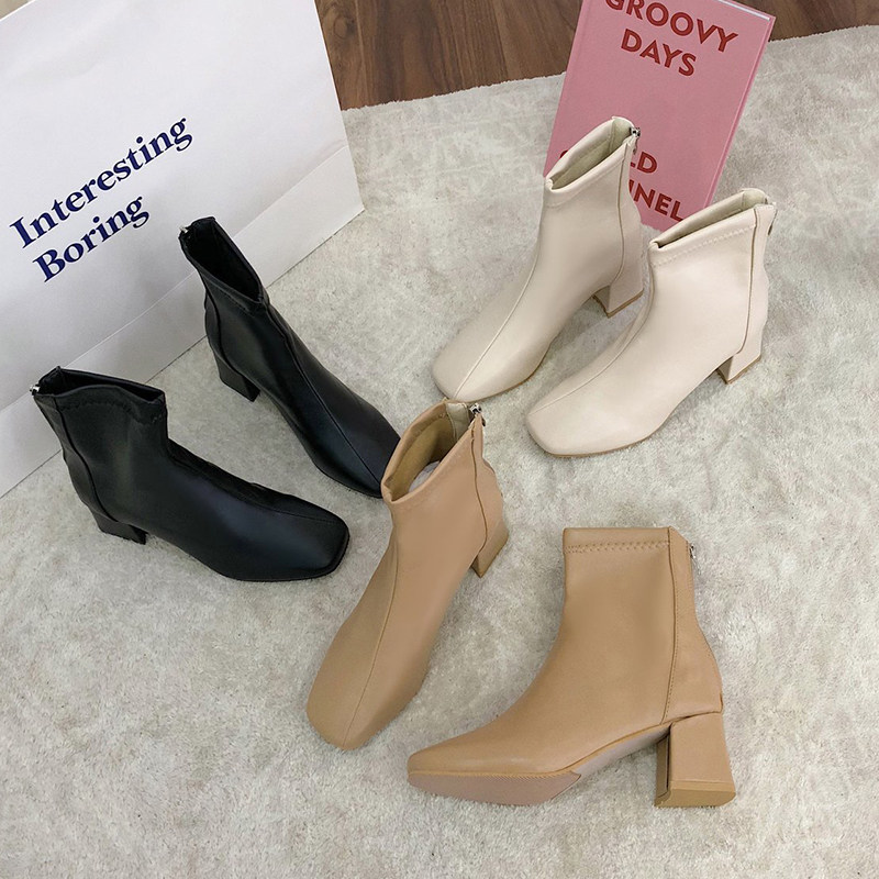 Boots women 2021 new fashion versatile fashion INS boots winter plush slim square toe heel thin boots