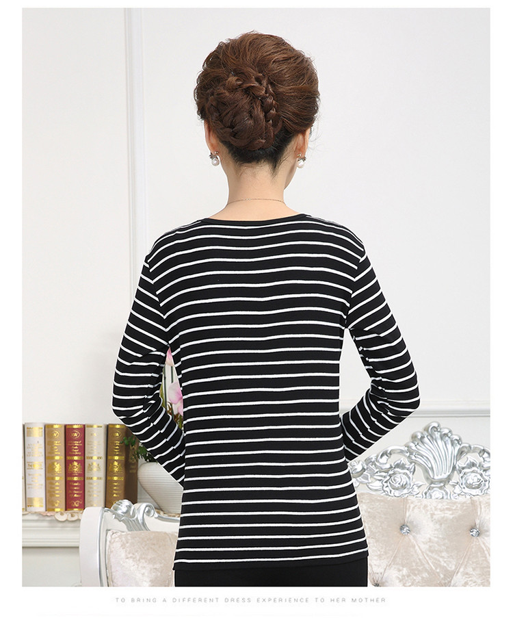 Áo thun nữ trung và dài tay cotton nữ chất liệu cotton sọc cổ tròn áo thun mùa xuân và mùa thu quần thun nữ đáy quần đầm dự tiệc cho người lớn tuổi