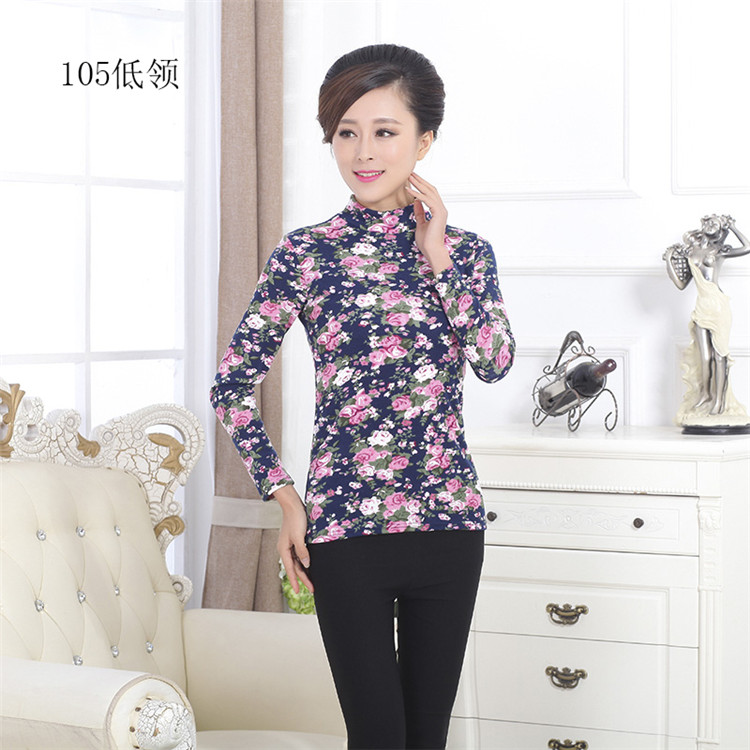 Áo sơ mi nữ tay dài trung thu mùa thu cho mẹ với áo cotton nửa cổ cao màu trơn áo thun trung tính đơn giản mẫu áo sơ mi cho người lớn tuổi