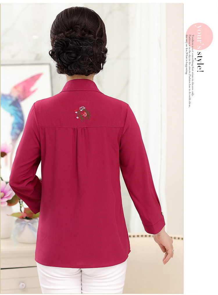 Áo bà mẹ cotton mùa xuân in áo dài tay cho phụ nữ trung niên mùa xuân và mùa thu áo sơ mi nữ trung niên có cổ áo mỏng - Áo sơ mi dài tay Kiểu áo sơ mi nữ tay lỡ