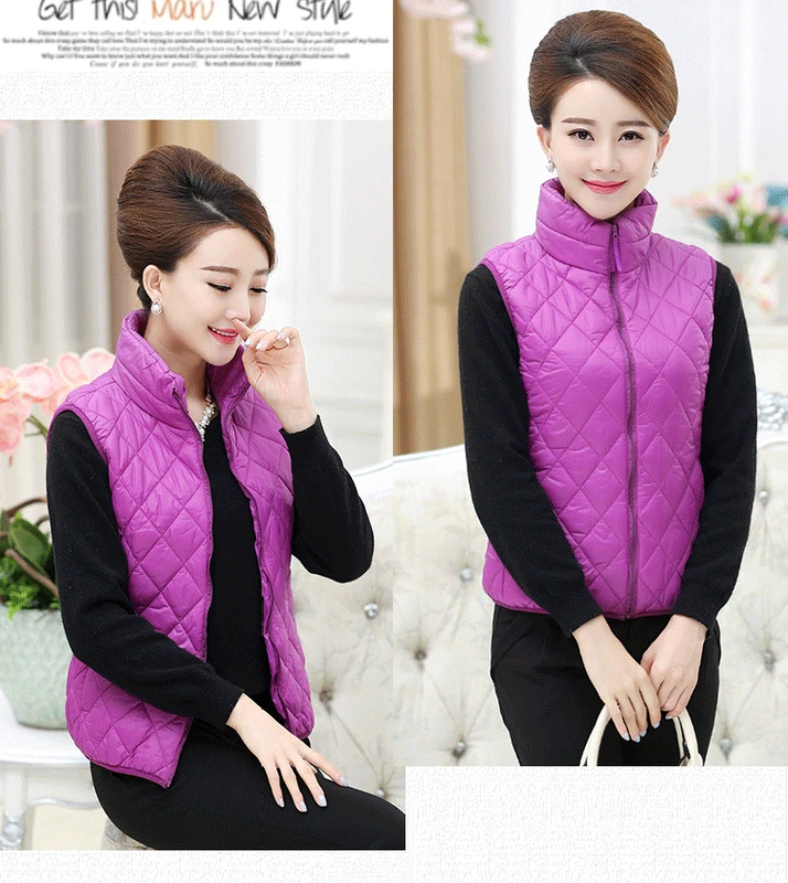 Áo vest nữ trung niên cỡ lớn Quần áo nữ trung niên cotton mùa thu và mùa đông vest mỏng phần ngắn áo khoác mẹ xuống váy cho phụ nữ trung niên