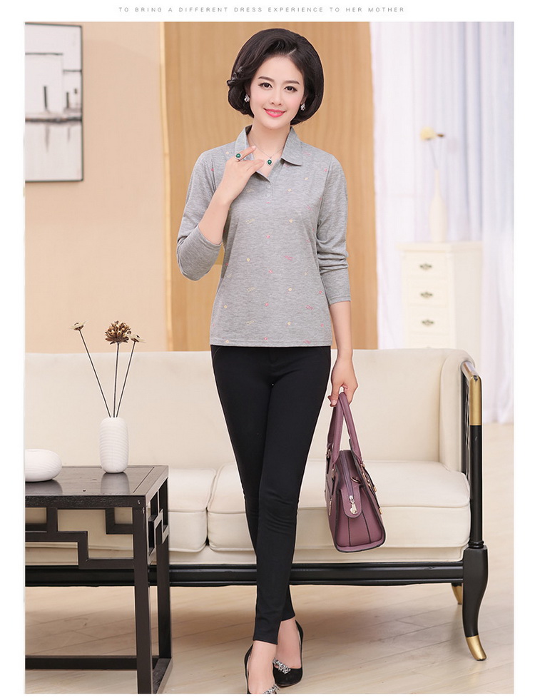Áo thun nữ dài tay cho nữ trung niên Áo sơ mi nữ trung thu mùa thu trên áo mẹ áo form rộng nữ cá tính