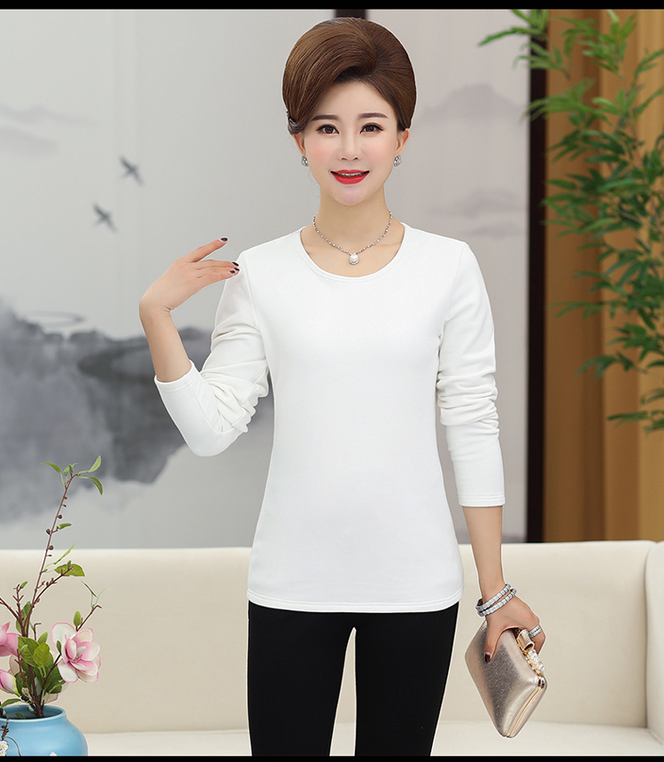 Áo dài mùa thu cho phụ nữ trung niên dài tay của phụ nữ Áo cotton cổ tròn màu rắn Áo thun trung niên đơn giản áo phông nữ