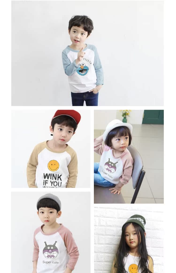 Áo thun cotton dài tay cho bé trai Áo phông trẻ em có nụ cười trẻ em t 桖 áo cotton bé gái nhỏ nam thời trang bé trai