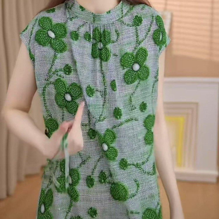 2025 Summer New Style New Chinese Style High-End Slimming Floral Qipao Dress with Round Neck and Tie Waist 2025 Summer New Style New Chinese Style High-End Slimming Floral Qipao Dress with Round Neck and Tie Waist