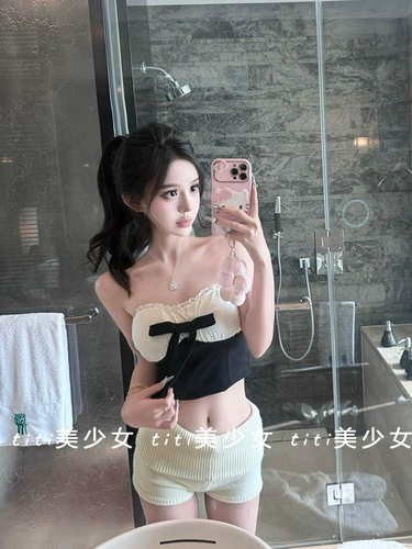 Милый кружевной бюстгальтер-топ с бантиком, открытые плечи