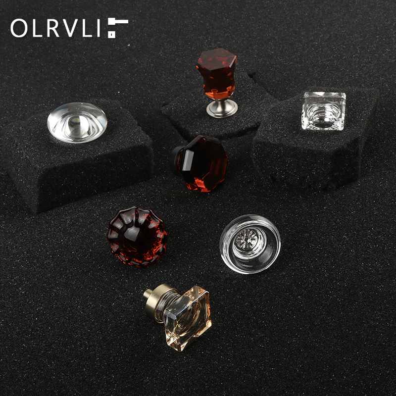 Italian olrvli handle Nordic light lavish naturist natural crystal cabinet door Nordic single-hole round handle