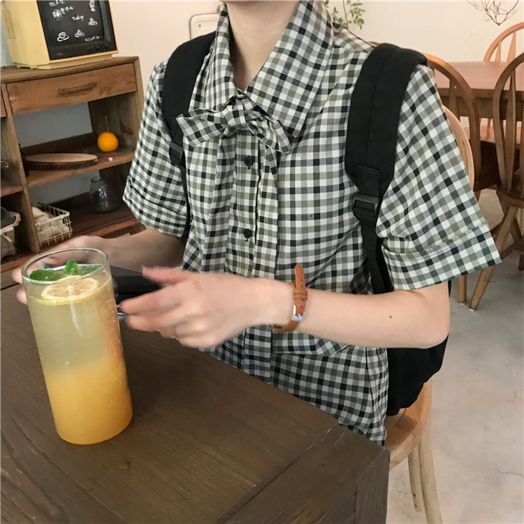 VK旗艦店 韓系寬鬆復古格紋套裝短袖裙裝